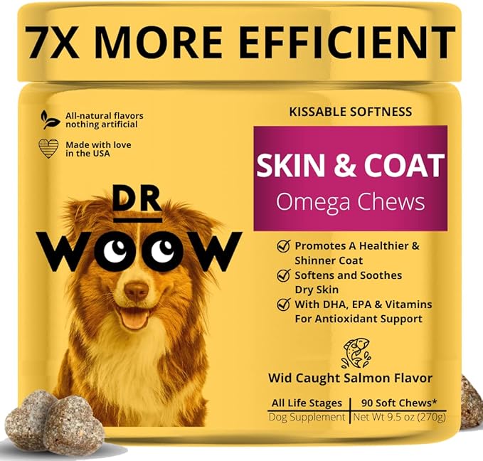 Omega 3 Supplements for Dogs Soft Chews (90 CT) – Skin & Coat Support + Itchy Skin Comfort – Wild Alaskan Salmon Oil + Biotin – Made in USA