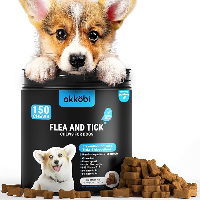 Flea and Tick Prevention Chewables for Dogs - 150 Chews - Flea & Tick Control - Vet-Approved Oral Treatment - Chicken Flavor - US-Made