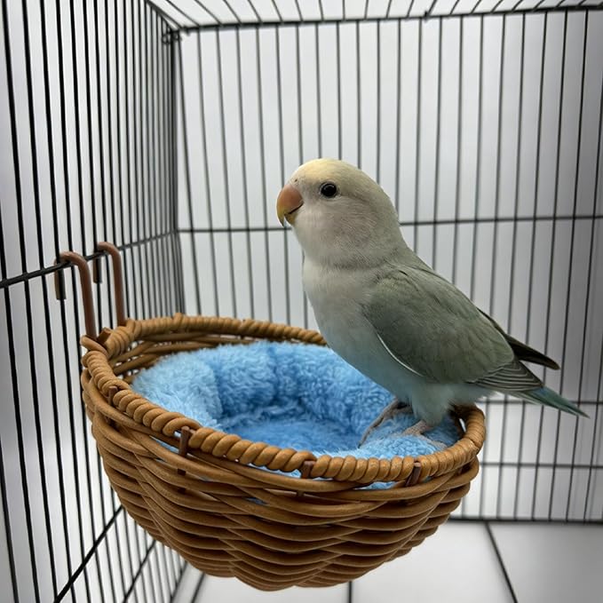Rattan Bird Nest for Cage，2PCS Hanging Parrot Breeding Nesting House Washable Soft Warm Sleep Hut Bird Cage Accessories for Cockatiels Budgerigars Finches Canaries