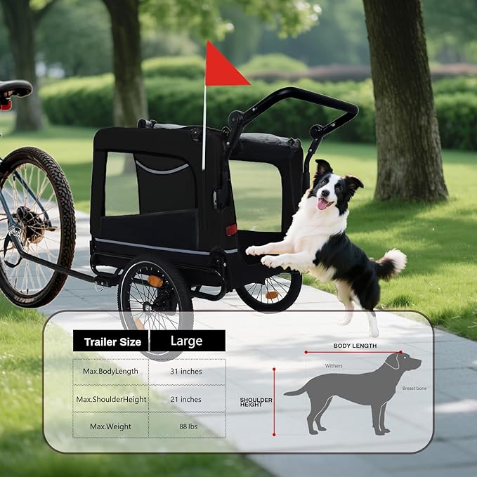 Extra Large Dog Bike Trailer, 2-in-1 Convertible Pet Stroller Cart Bicycle Carrier with Swivel Wheels & Universal Hitch, Foldable Pet/Cargo Carrier for Bicycles Camping Hiking
