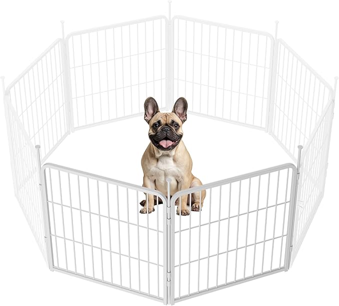 SunsGrove Indoor Dog Playpen, 24 Inch 2 Panels Puppy Play Pen for Indoors, Easy Setup Anti-Rust Pet Fence, White