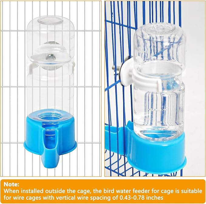 BNOSDM Automatic Bird Water Dispenser 2 Pcs No Mess Parrot Cage Water Feeder Drinker Suspended Bird Drinking Device Parakeet Cage Accessories for Budgies, Cockatiel, Conure, Canary, Finch (Blue)