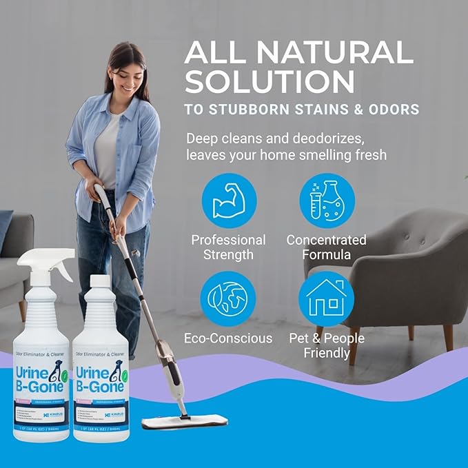 Urine B-Gone, Professional Enzyme Odor Eliminator & Pet Stain Remover, Human, Cat & Dog Urine Cleaner, Effective on Laundry, Carpets & More, Lavender Scent, 32oz, Pack of Two