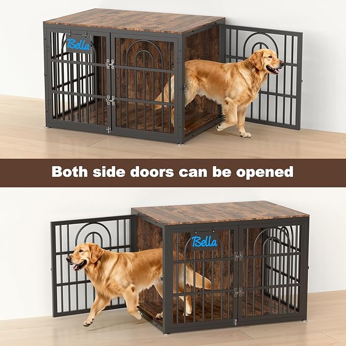 38" Dog Crate Furniture, Heavy Duty Dog Crates, Dog Kennel Furniture Indoor for Medium Dog as TV Stand, Wooden Cage End Table for Indoor Decoration, Name Tag Escape-Proof Locks & Double Door