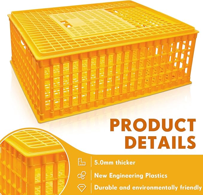 Sintuff Poultry Carrier Crate Plastic Chicken Transport Cage Bird Carriers Chickens Carrier Travel Crate Basket Box for Poultry Chicken Bird Duck Goose, 29.5 x 21.7 x 11.6 Inch (2 Pcs)