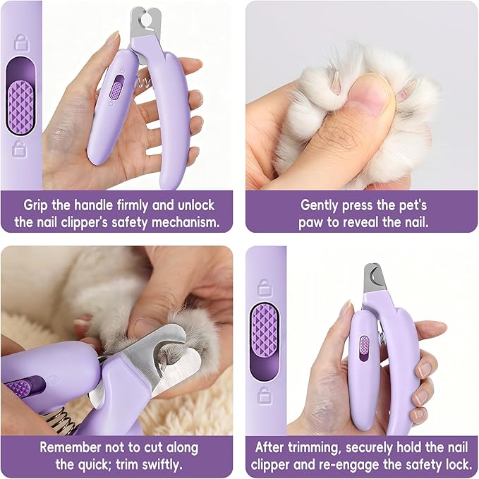 Dog Nail Clippers,Dog Nail Trimmers for Small Medium Dogs and Cats - Professional Grooming Tool with Safety Lock, Sharp Stainless Steel Blade Prevents Splitting, Includes Nail File (Purple-mini)