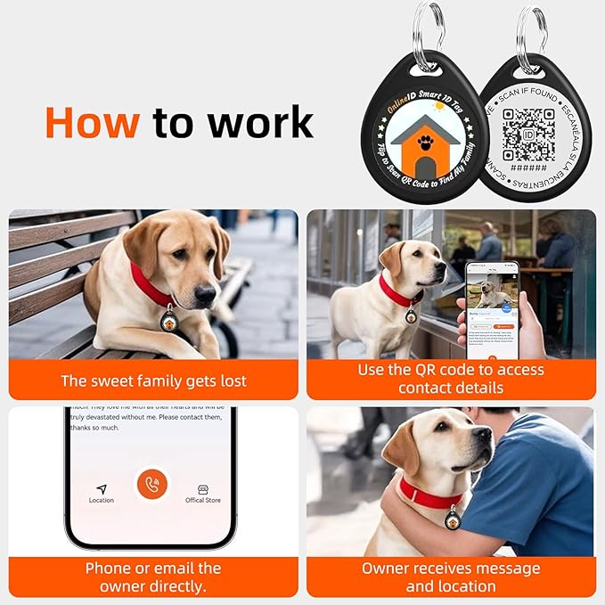 4 Pack Personalized Cat Tags,QR Code Pet ID Tags with Online Profile systerm,Editable Any Names and Phone numbles,Black&Red&Blue&Pink,S
