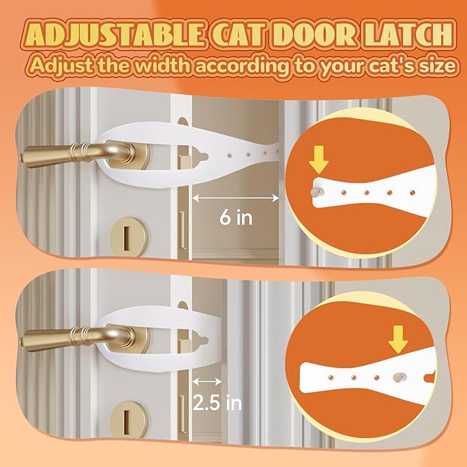 TGIOW Cat Door Latch, 4 Pcs Cat Door Stopper Pet Door Latch to Keep Dog Out of Litter Box and Food, Door Prop for Cat with 5 Adjustable Size Strap 2.5-6" Wide, No Measuring, Easy to Install