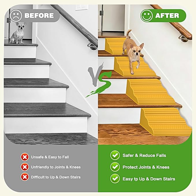 Moderate 3-Step Stair Ramp for Aged & Injured Pets, Lightweight Pet Ramp with Non-Slip Surface for Small Size Dogs Cats, Dog Wedge Ramp for Stairs/Staircases(120LBs Loading, 6PCS)