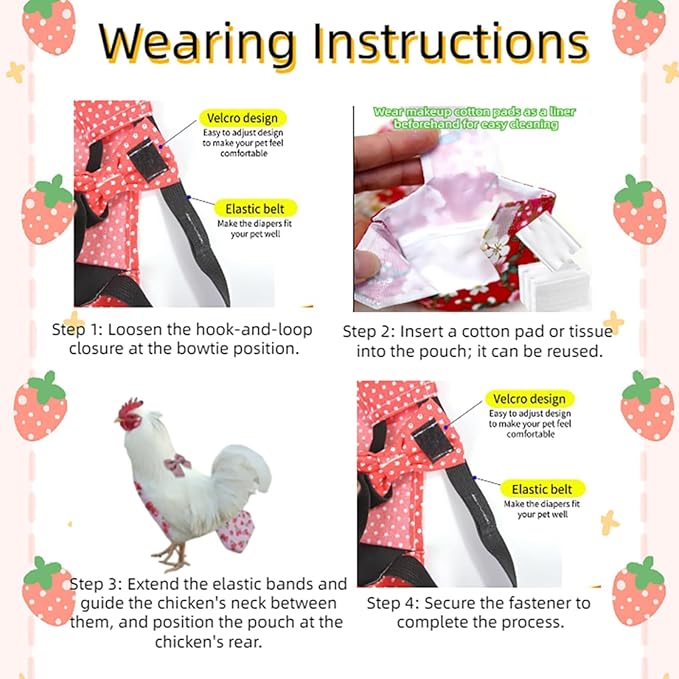 MANON ROSA Chicken Diapers Bantam Hens - Reusable 6-Piece Set with Bow Ties Poultry Nappies Washable Waterproof for Geese Pet Ducks Silkie(6D20P S)