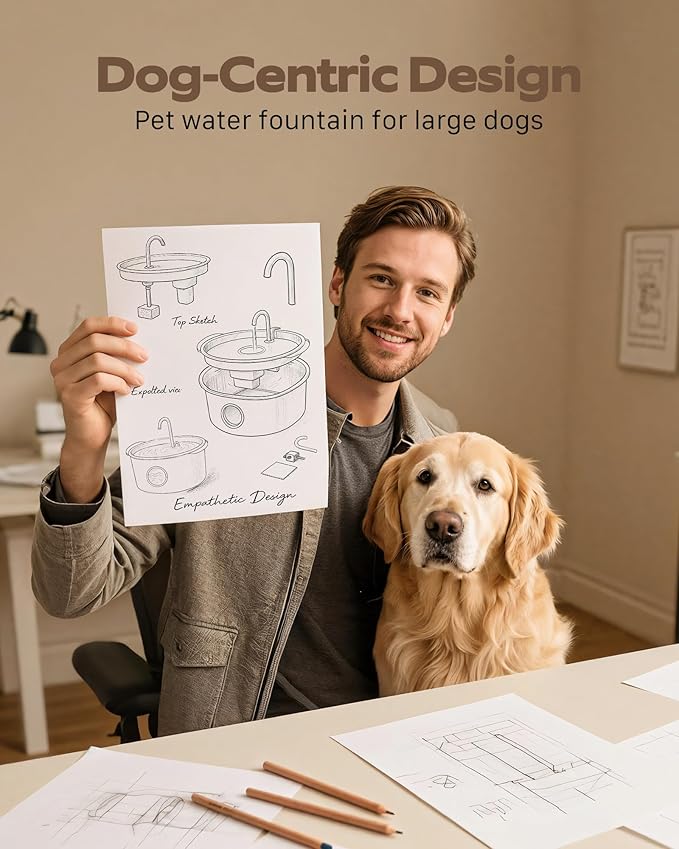 Dog Water Fountain for Large Dogs: Stainless Steel Dog Fountain Water Bowl - 3.2Gal/406oz/12L Super Quiet Big Cat Water Fountain with Visual Water Level -Great for Large Dogs Cats and Multi-Pet Home