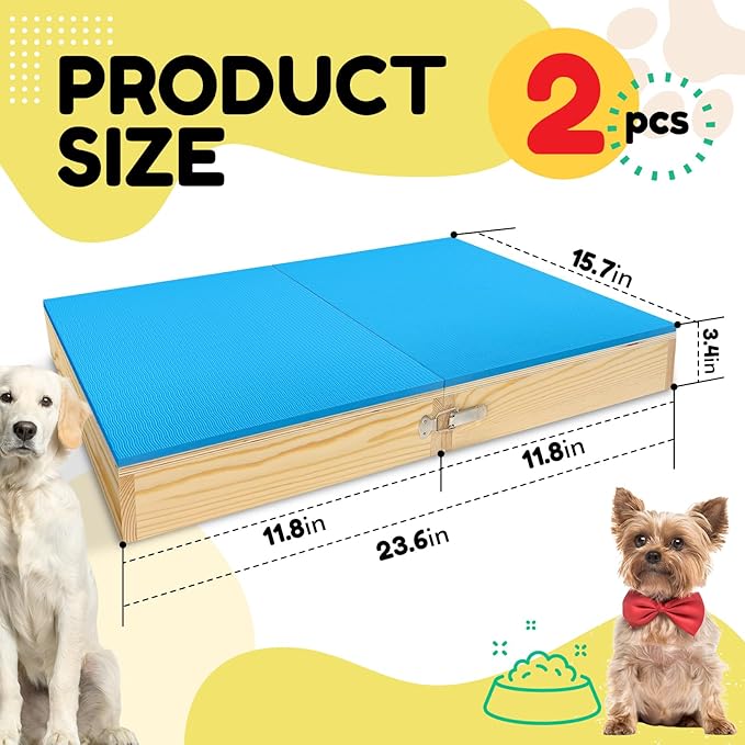 2 PCS Connectable Wooden Dog Training Platform Non-Skid Dog Place Boards with Foaming Surface Puppy Agility Training Equipment for Small and Medium Dogs