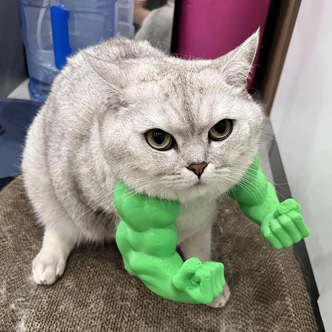 3D Printed Cat Muscle Arms, Halloween Cat Costume Accessory Neck Arms for Pet Cosplay, Lightweight Muscular Arms for Cats Birthday Party Supplie, Halloween Unique Costume Prop for Pets (Green)