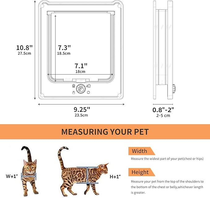 NAMSAN Cat Door Interior Door, Brown, Flap Opening 7.1" x 7.3", 4 Way Locking Cat Door for Exterior Door, Weatherproof Pet Door for Cats Small Dogs, Cat Flap Doors for Wooden/Metal Door, Window