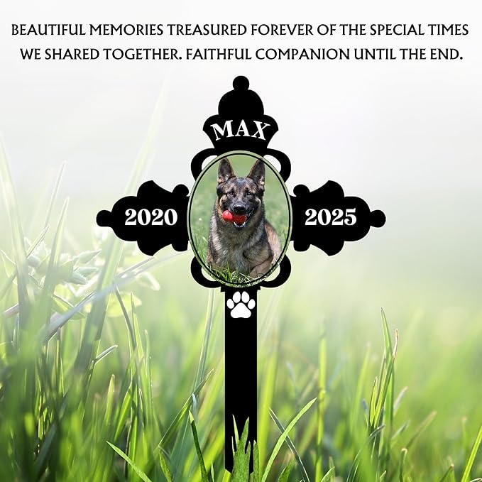 Dog Grave Marker Outdoor – Personalized Pet Headstone for Dogs with Name & Years, Dog Memorial Plaque, Pet Grave Cross for Backyard or Cemetery Tribute