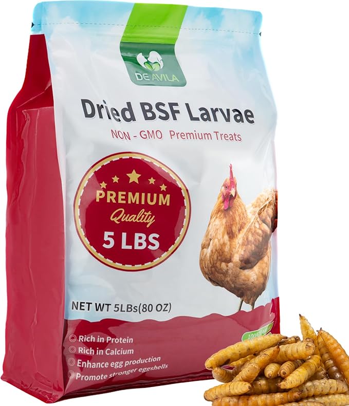5LB Dried Black Soldier Fly Larvae for Chickens Bulk, Non GMO 86X High Calcium Grubs Than Meal Worms for Laying Hens,100% Natural BSF Larvae for Chicken Worms Wild Bird Treats, Protein Chickens Feed