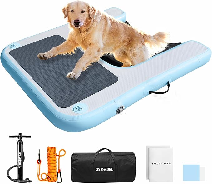 Inflatable Dog Water Ramp, Non-Slip Floating Dock Ladder for Pools, Boats & Lakes, Pool Ramp for Dogs Up to 200 Pounds, Light Blue