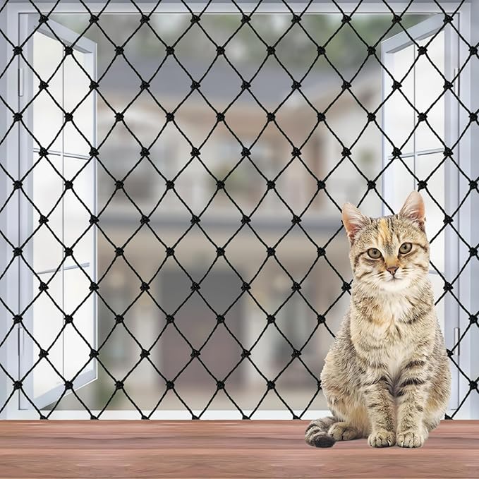 Cat Balcony Netting, Large Cat Net Pet Anti-Fall Safety Netting,Tear-Resistant, Thickened Nylon Dogs Cats Climbing Net, Pet Mesh Fence for Balcony, Stair, Window, Outdoors (10x13.2ft)