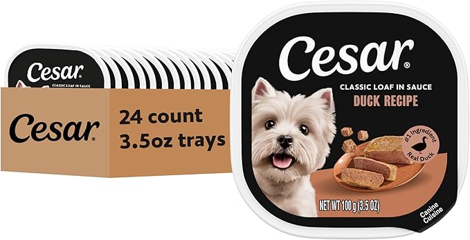 Cesar Classic Loaf in Sauce Adult Wet Dog Food Duck Recipe, (24) 3.5 oz. Easy Peel Trays, 24 Count (Pack of 1)