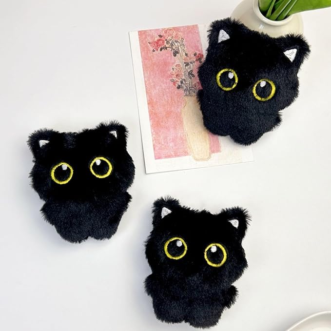3 Pcs Cute Black Cat Toys Cat Interactive Toys with Squeaky and Soft 3.9 in Big Eyed Black Cat Plush Toy for Indoor Cats