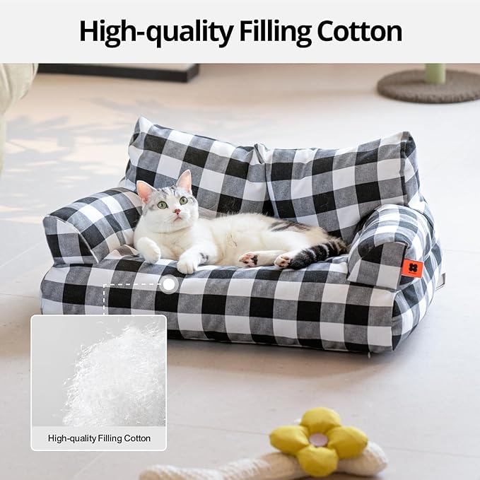 MEWOOFUN Pet Sofa Bed for Medium Pets, Cat Couch With 261913 Inch Removable Washable Cover, Nonskid Bottom Puppy Couch up to 25 lbs (Black & White)