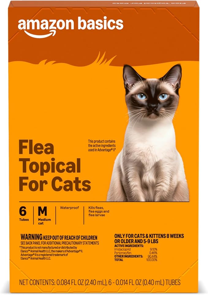 Amazon Basics Topical Flea Treatment for Medium Cats (5-9 Pounds), 6 Count, Packaging May Vary