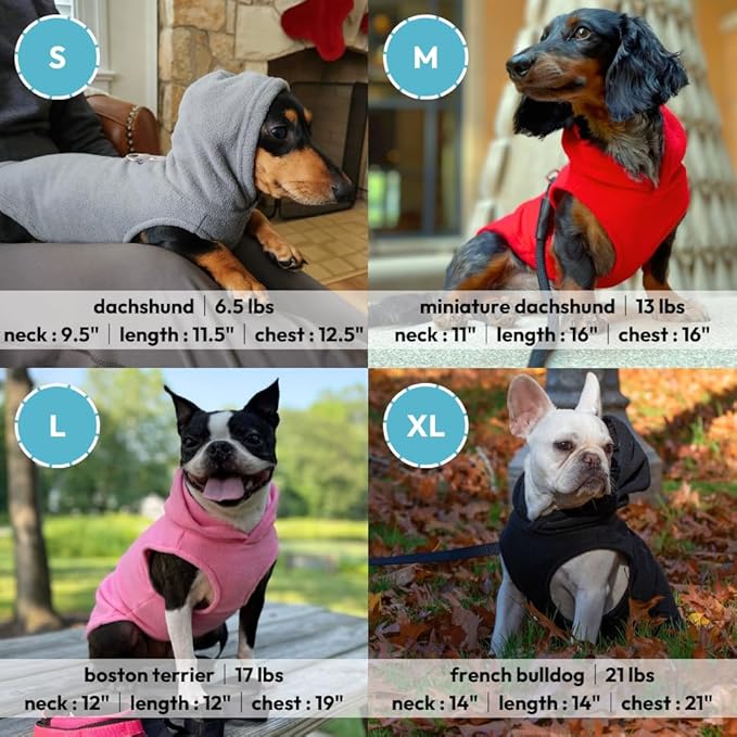 Gooby Fleece Vest Hoodie Dog Sweater - Black, Large - Warm Pullover Dog Hoodie with O-Ring Leash for Small to Medium Dogs