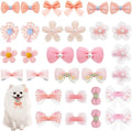 30Pcs Dog Bows with Clips, Charming Dog Hair Bows for Small Dogs, Pink Puppy Bow Perfect-Dog Accessories Girl(Various Bow Styles)
