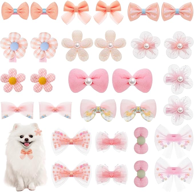 30Pcs Dog Bows with Clips, Charming Dog Hair Bows for Small Dogs, Pink Puppy Bow Perfect-Dog Accessories Girl(Various Bow Styles)