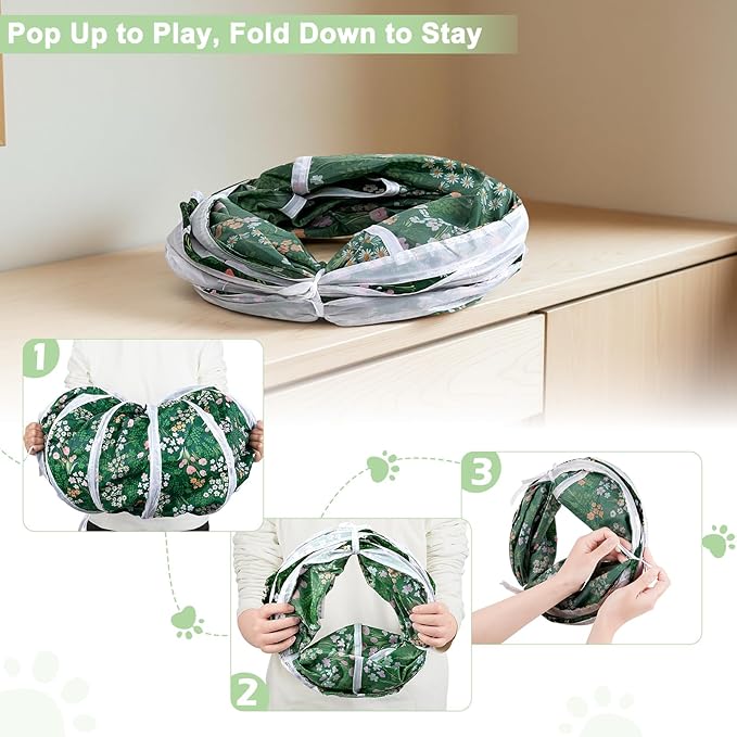 Glittme Cat Tunnel, Cat Tunnels for Indoor Cats, S-Shape Peekaboo Cat Cave with Cat Toys, Foldable Cat Tubes and Tunnels for Cats, Rabbit, Puppy, Guinea Pig