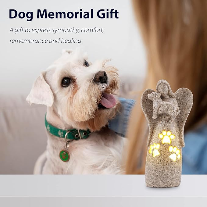 BEARAE Dog Memorial Gifts for Loss of Dogs, Pet Loss Sympathy Gifts, Dog Passing Away Bereavement Gift, Remembrance Grieving Dogs Angel Candle Holder Figurine Statue for Pet Lover