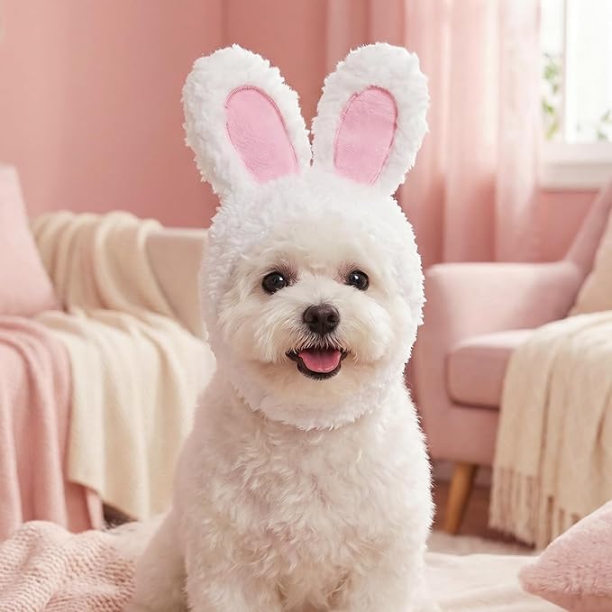 Bunny Rabbit Hat with Ears for Cats and Small Dogs Cute Plush Cat Costume Headwear for Easter Halloween