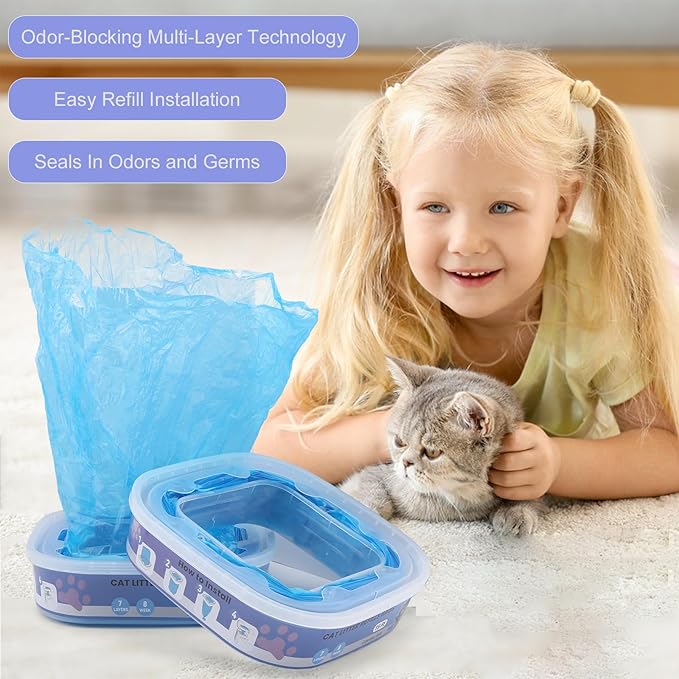 10 Pack Cat Litter Refill Bags Compatible with Your Litter Refill Cartridge,Enhanced Odor Control，Blue