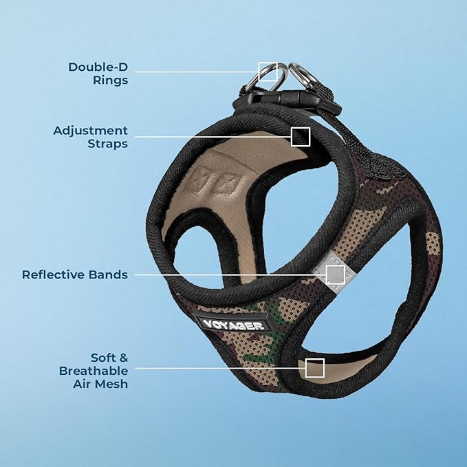 Best Pet Supplies Voyager Step-in Air Harness - All Weather Mesh, Reflective, No Pull Harness for Dogs, Cats - Secure with Hook & Loop Fastener, Buckle, Double D-Rings - Army/Black Trim, XL