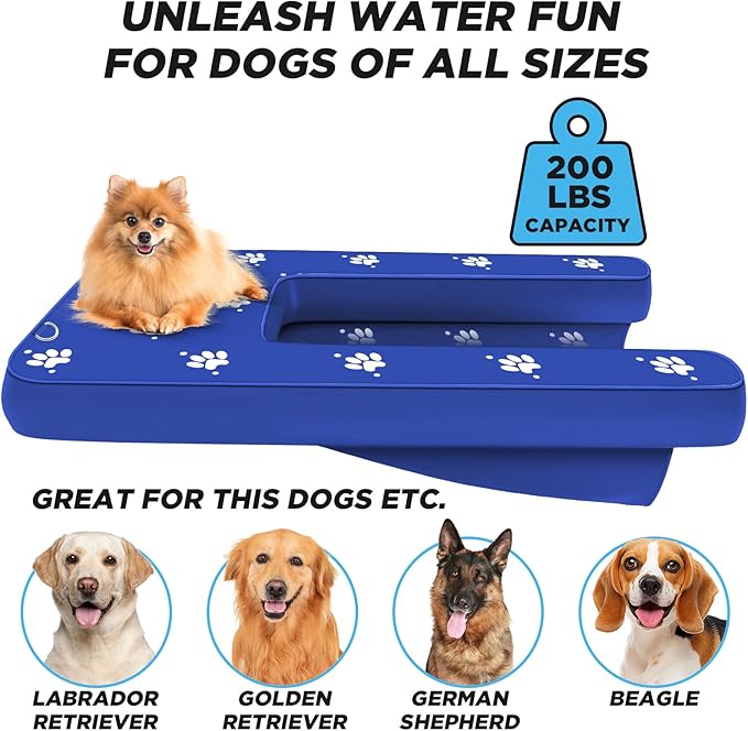 Inflatable Dock Platform, Dog Boat Ramp Floating Non-Slip Oxford and PVC Water Ramp for Dogs Pool, Dock, Lake with Traction Rope, Manual Air Inflation Pump Blue D(4.7ft x 3ft x 6in) Blue