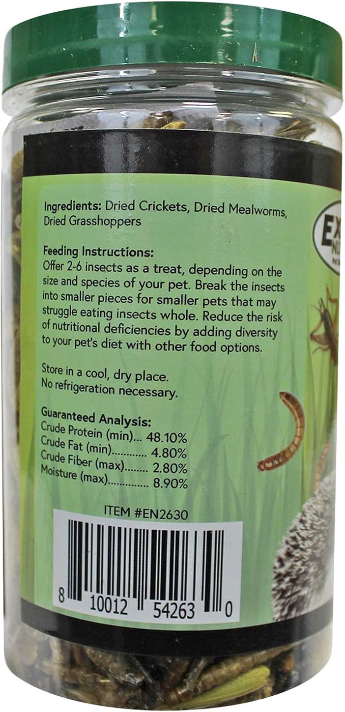 Bug Blend - Healthy High-Protein Dried Insect Treat - Crickets, Mealworms, Grasshoppers - Sugar Gliders, Hedgehogs, Squirrels, Chickens, Skunks, Opossums, Marmosets, Parrots, Birds (1.71 oz.)