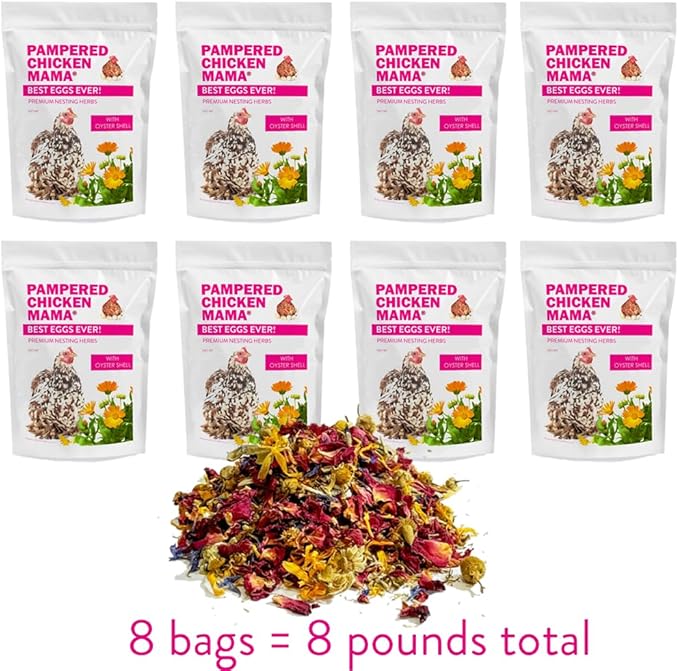 Pampered Chicken Mama Best Eggs Ever! Nesting Herbs for Chickens (8 Pounds Total) for Chicken Nesting Boxes Calcium Supplement for Chickens | Chicken Feed Supplies, Hen Treats for Coops (8 Bags)