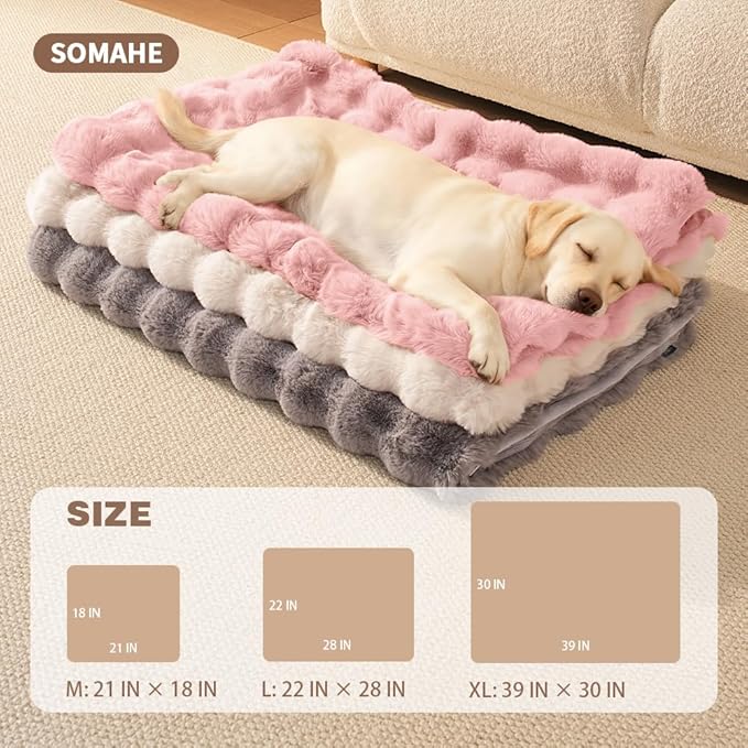 Dog Blanket Self-Warming Throw for Medium & Large Dogs, Dual-Side Sherpa Plush, Thick Crate Bed Cover & Car Seat Mat, Anti-Static Machine Washable No Shrink, 39x30 Inch Pink