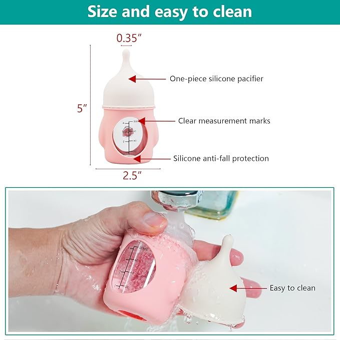 Puppy Nursing Bottle Medium/Large 80ml, Silicone Nipple Feeding Bottle for Newborn Puppies (2–6 Weeks), Pink