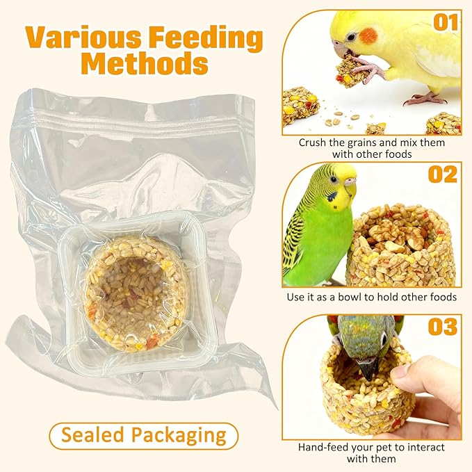 PINVNBY 3 PCS Parrot Treats Natural Oats & Corn Flakes Cockatiel Treats Bowl Shape Budgie Snacks Edible Bird Chewing Toys for Parrots Parakeet Conure Lovebird Finch Canary