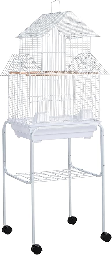 YML 5844 3/8" Bar Spacing Pagoda Bird Cage with Stand, 18" x 14"/Small, White