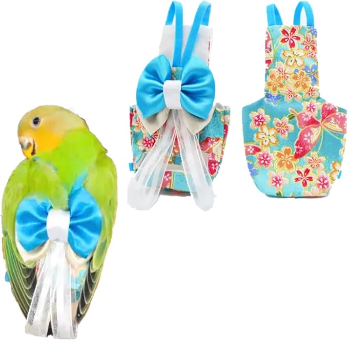 Bird Flight Suits Diapers, Parrot Flight Suits Diapers for Monk Parakeets, Cockatiels Flight Suits, Parrot Clothes, Bird Training Nappy Suit Liners Clothes (L, Blue)