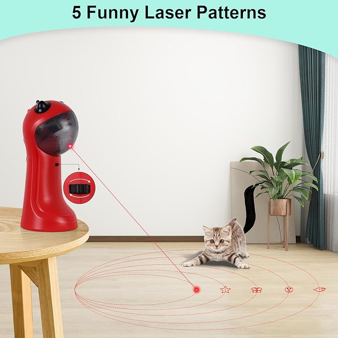 TBTeek Cat Toy, Automatic, Motion-Activated, Rechargeable, 5 Fun Patterns, Random Rotating Trajectory, 4 Speed Modes, Adjustable Light Angles for Indoor Cat Kitten Dog（Red）