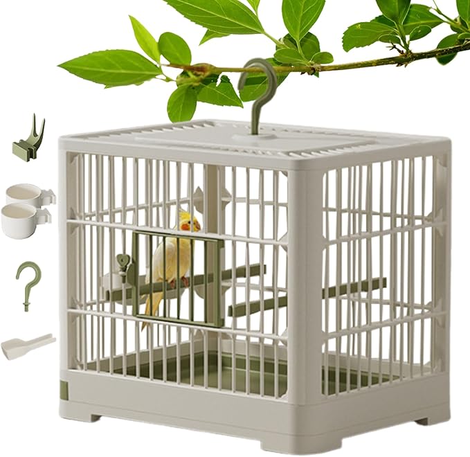 Travel Bird Cage - Portable Bird Carrier, Lightweight Detachable Tray | Hook Handle Container, Secure Travel Case for Lovebirds, Parrots, Finches, Parrotlets, Vet Visits, Outdoor Adventures