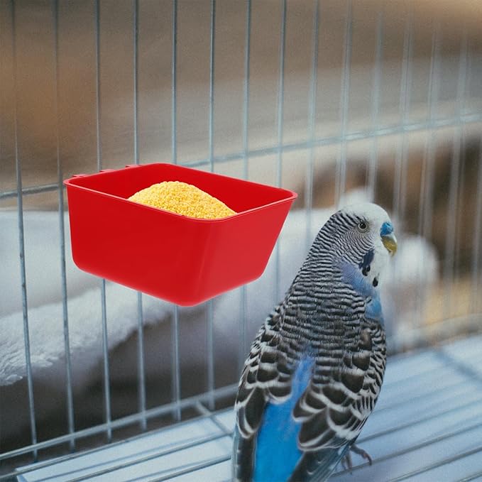 SUPVOX 8pcs Red Bird Cage Cups Feeding Bowls Indoor Bird Feeder Watering Supplies 12.5x9.5x6cm for Parrot Cockatiel Small
