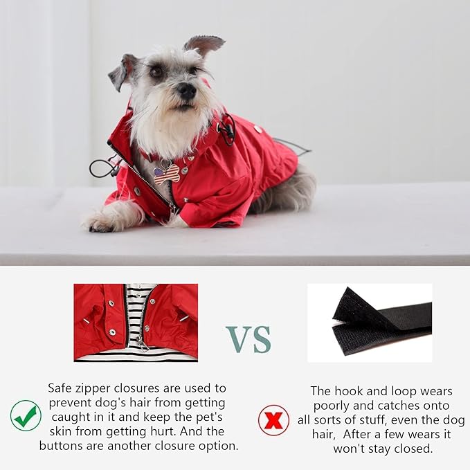 Morezi Dog Zip Up Raincoat with Reflective Buttons, Rain/Water Resistant, Adjustable Drawstring, Removable Hood, Raincoats with Legs 8lbs to 80lbs Available - Pink - XL