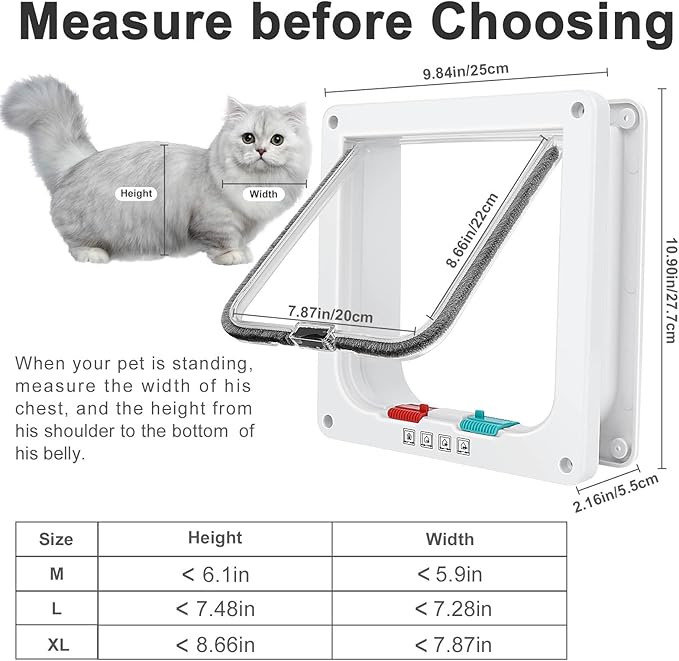 Cat Door, Safety Pet Door with 4 Way Lock, Weatherproof & Easy Installation Cat Flap Door for Interior Exterior Door, Window, Wall(X-Large, 8.66in x 7.67in Flap)