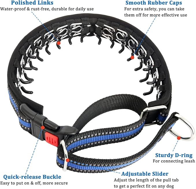 Mayerzon Martingale Collar for Dogs, No Pull Dog Collar with Reflective Strip for Small Medium Large Dogs, Anti Pulling Dog Collar with Buckle for Walking Training, Safe for Night Walk(Blue, L)