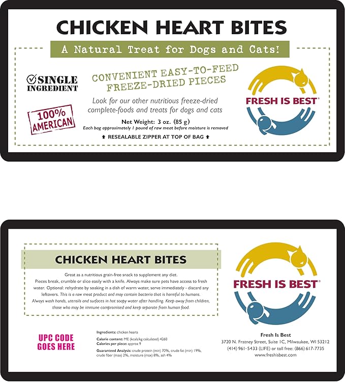 Fresh Is Best Freeze Dried Dog Treats - Raw Freeze Dried Chicken Hearts for Dogs & Cats - Dog Training Treats in Resealable Zipper Bag - High-Protein Single Ingredient - Made in The USA