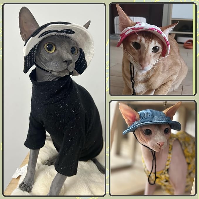 DENTRUN Cat Hats for Cats Only, Cat Cowboy Hats with Ear Holes Tiny Pets Birthday Party Costume, Cat Headwear Mini Cowboy Hat, Funny Sombrero Kitten Hat Chihuahua Beanie Cap Party Decorations
